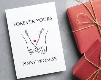 Boyfriend Anniversary Card, Boyfriend Birthday Gift, Couple Holding Hands, Custom Names, Forever Yours, Romantic Gift For Him, Pinky Promise