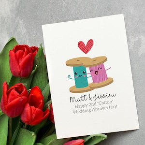 Happy 2nd Anniversary Card, Custom 2 Year Wedding Anniversary Card For Husband, Cotton Wedding Anniversary Gift, Two Years Anniversary Card