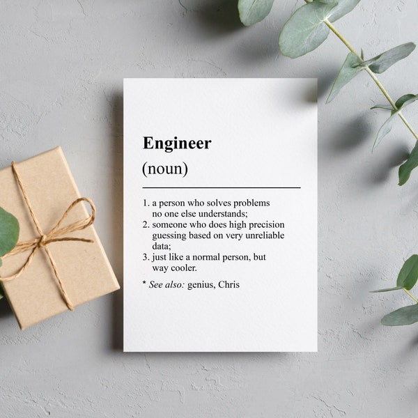 Personalized Engineer Card, Funny Engineer Definition Card, Funny Engineer Gift, National Engineers Week Gifts, Engineer's Appreciation Day