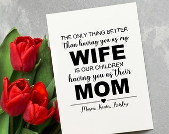Personalized Mothers Day Gift For Mom Of 3, Cute Mother's Day Card For Wife, Mothers Day Gift From Husband, Custom Kids Names Card For Her