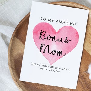 Personalized Bonus Mom Card, Mother's Day Gift For Bonus Mom, Custom Bonus Mother Gift From Bonus Daughter,  Birthday Card For Bonus Mom