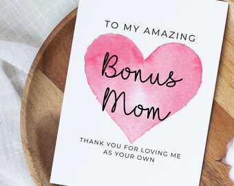 Personalized Bonus Mom Card, Mother's Day Gift For Bonus Mom, Custom Bonus Mother Gift From Bonus Daughter,  Birthday Card For Bonus Mom