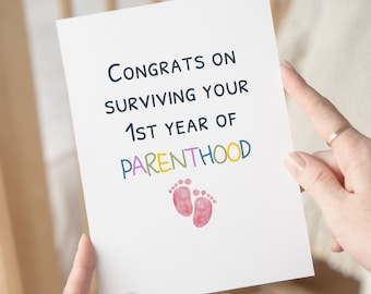 Funny First Birthday Card, New Parents Card, Baby 1st Birthday Card, First Year as Parents Funny Card, Baby Girl One Birthday Funny Gift
