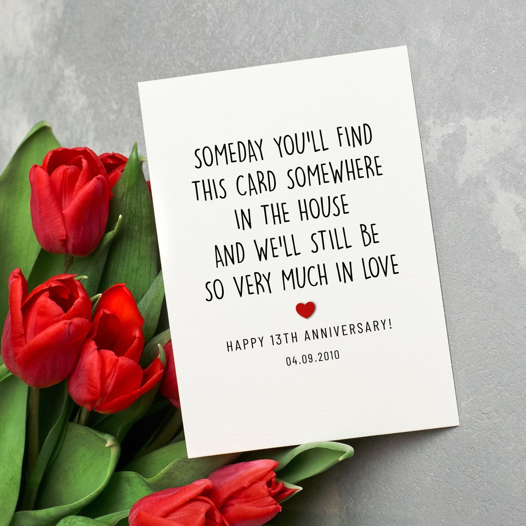 Happy 13th Anniversary Card, Custom Thirteenth Anniversary Card for