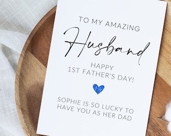 Personalized Husband Happy 1st Father's Day Card, First Father's Day Card From Wife, First Time Dad Gift, 1st Fathers Day Husband Gift