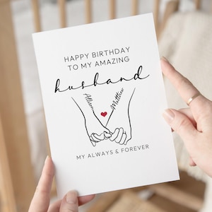 Happy Birthday To My Amazing Husband, Husband Birthday Card Heartfelt, Always & Forever, Custom Names Tattoo, Cute Sentimental Gift For Him