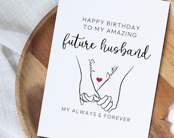 Happy Birthday To My Future Husband Personalized Card, Heartfelt Birthday Card For Fiance, Cute Gift From Future Wife, Name Tattoo Card
