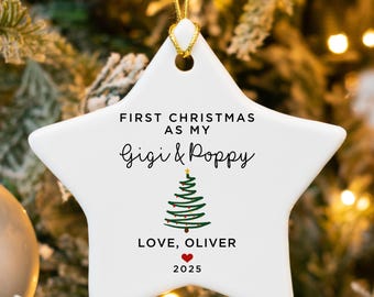 1st Christmas As Gigi & Poppy Ornament, Custom Christmas Gift From Baby Grandchild