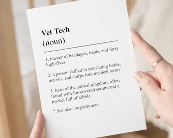 Vet Tech Definition Cards In Bulk, Cute Vet Tech Card Pack, Funny Vet Tech Week Gifts, Vet Technician Card, Veterinary Techn Thank You Gift