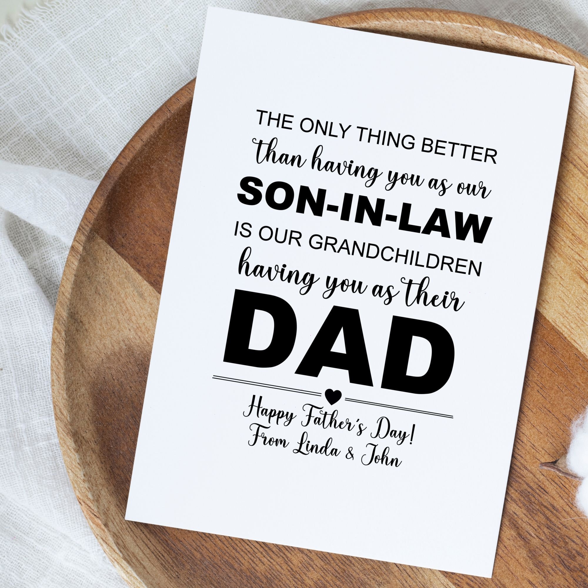 Personalized Son in Law Father's Day Card, Father's Day Card For Son in Law, From Parents in Law Gift, Card from Mother in Law