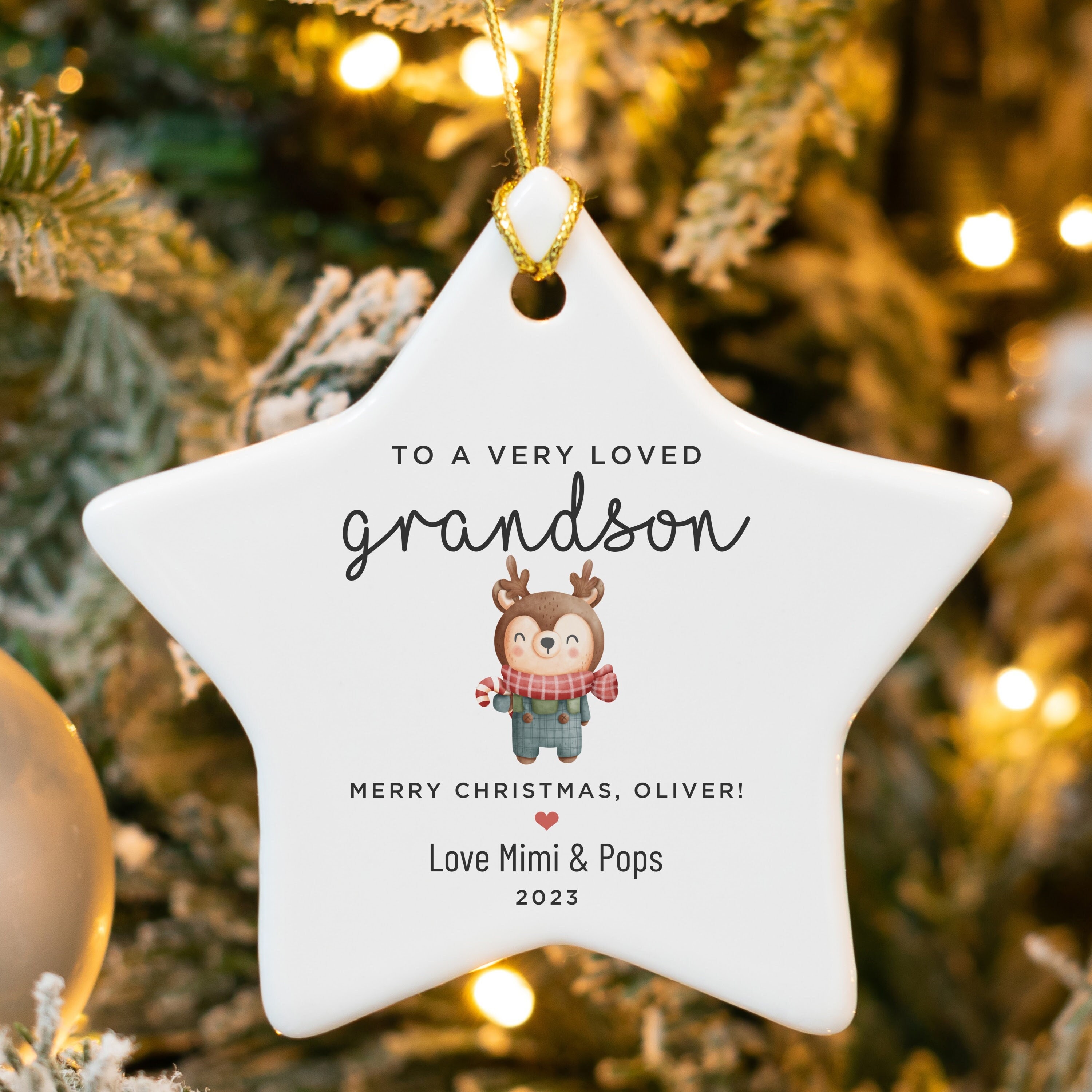 Personalized Star Ornament for Grandson, Grandson Cute Christmas