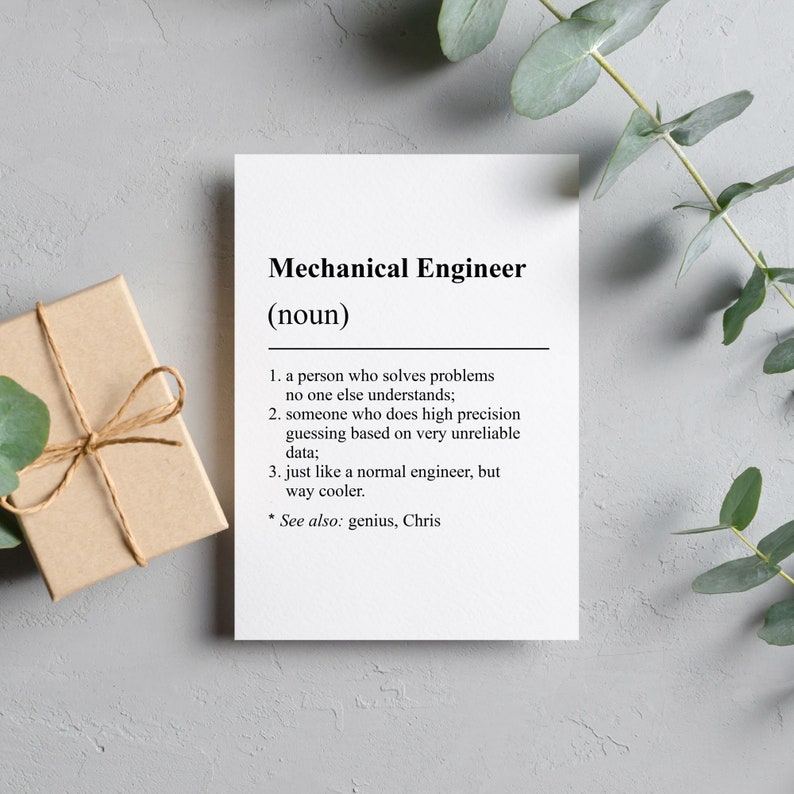 Personalized Mechanical Card, Funny Mechanical Engineer Definition ...