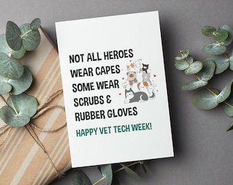 Cute Vet Tech Week Card, Not All Heroes Wear Capes, Veterinary Technician Gift Bulk, Vet Technician Gift From Company, Vet Tech Appreciation