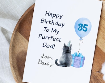 Cute Cat Dad Birthday Card, Birthday Card For Cat Dad Personalized, Happy Birthday To My Purrfect Dad, From The Cat Birthday Card, Cat Breed