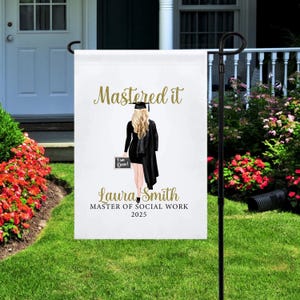 Personalized Mastered It Yard Flag, Custom Master Graduation Gift, Master of Social Work Graduation Yard Sign, Master Graduation Gift