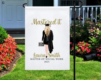 Personalized Mastered It Yard Flag, Custom Master Graduation Gift, Master of Social Work Graduation Yard Sign, Master Graduation Gift