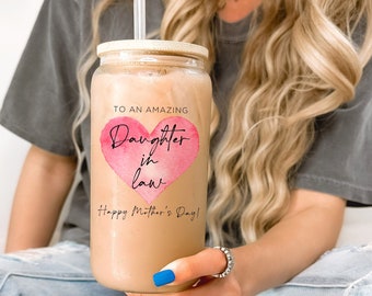 Daughter In Law Glass Tumbler, Cute Mother's Day Gift Gift From Mother In Law, To An Amazing Daughter In Law Glass Can, From Parents In Law