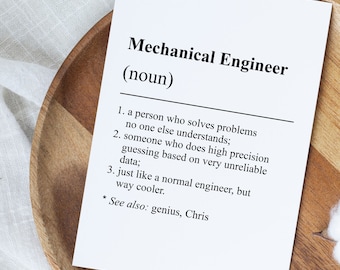 Personalized Mechanical Card, Funny Mechanical Engineer Definition, Funny Engineer Gift, National Engineers Week Gift,Mechanical Engineering