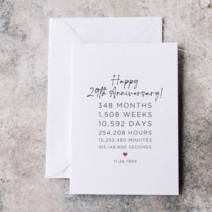 Happy 29th Anniversary Card, Custom 29 Year Anniversary Card for ...
