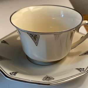 Art Deco Bavaria Germany Deauville (10 Sided) by Community. Cup and Saucer Set of 2
