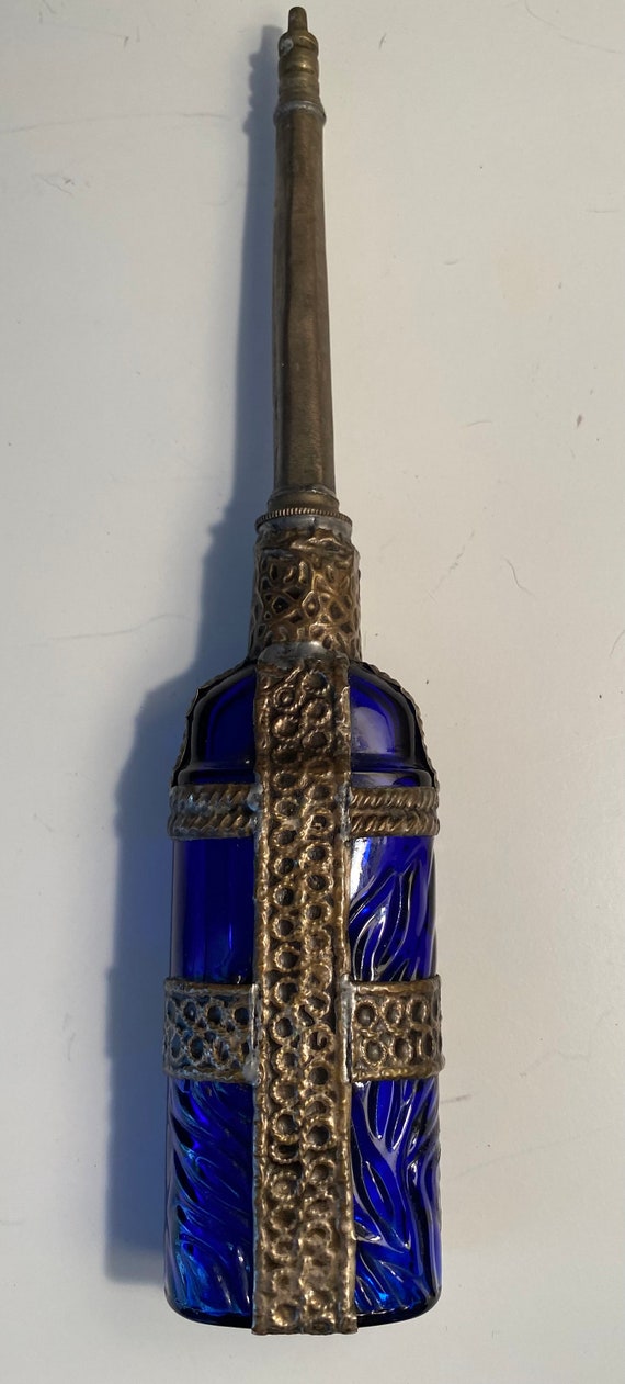 Vintage Handcrafted Moroccan Blue Glass Perfume Bo