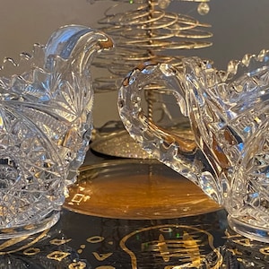Unmarked American Brilliant Period Cut Crystal Open Sugar Bowl & Creamer