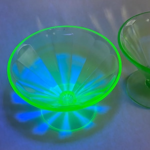 Vintage Green Uranium Glass Dessert Cups Set of 2