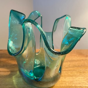 Vase, Swung Art Glass, Teal