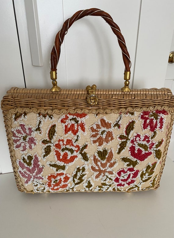 Mid Century Modern Benet Wicker Beaded Handbag