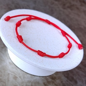 Red String Seven Knots Kabbalah Bracelet, Lucky Amulet, Adjustable Cord Bracelet, Protection Jewelry, Handmade Minimalist Gift for Women Men