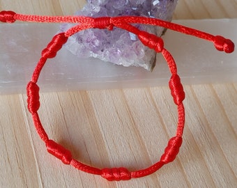 7 Knots Bracelet, Red String Bracelet, Adjustable Boho Chic Kabbalah Bracelet, Lucky Amulet, Handmade, Good Fortune Gift for Her and Him