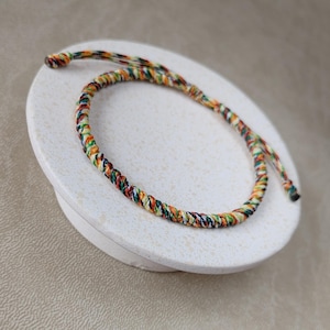 Tibetan Buddhist Knot Bracelet Adjustable Cord, Protection Braided Prayer Jewelry, Spiritual Gift for Women Men, Meditation Mantra Bracelet