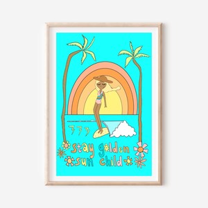 Surf Girl Digital Art, Boho Beach Girl Print, Surf Shack Beach Girl Wall Art