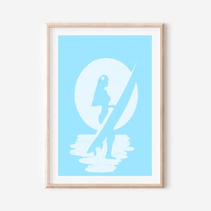 Surf Girl Silhouette Art, DIGITAL DOWNLOAD Surf Art, Beach Girl Printiable Art