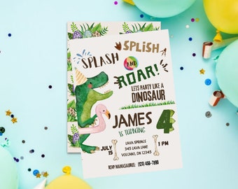 Dinosaur Pool Party Birthday Invitation