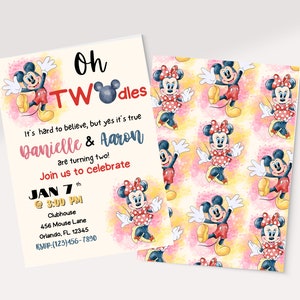 Oh Twodles Boy& Girl Birthday Invitation - Second Birthday, Mouse, Twins