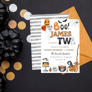 ¡Buu! Invitación de cumpleaños para ¿quién tiene dos años?, Halloween, espeluznante, linda