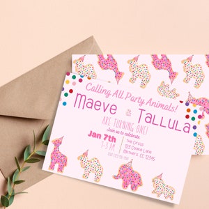 Circus Animal Cookie Birthday Invitation - Pink, Fun, Cute