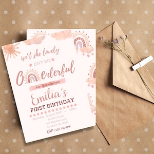 Isn't She Onederful Birthday Invitation - First Birthday, Rainbow, Boho