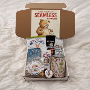 Hernia Surgery Gift Care Package, Funny Get Well Soon Basket, Post Op Recovery Snack Box for Men or Women