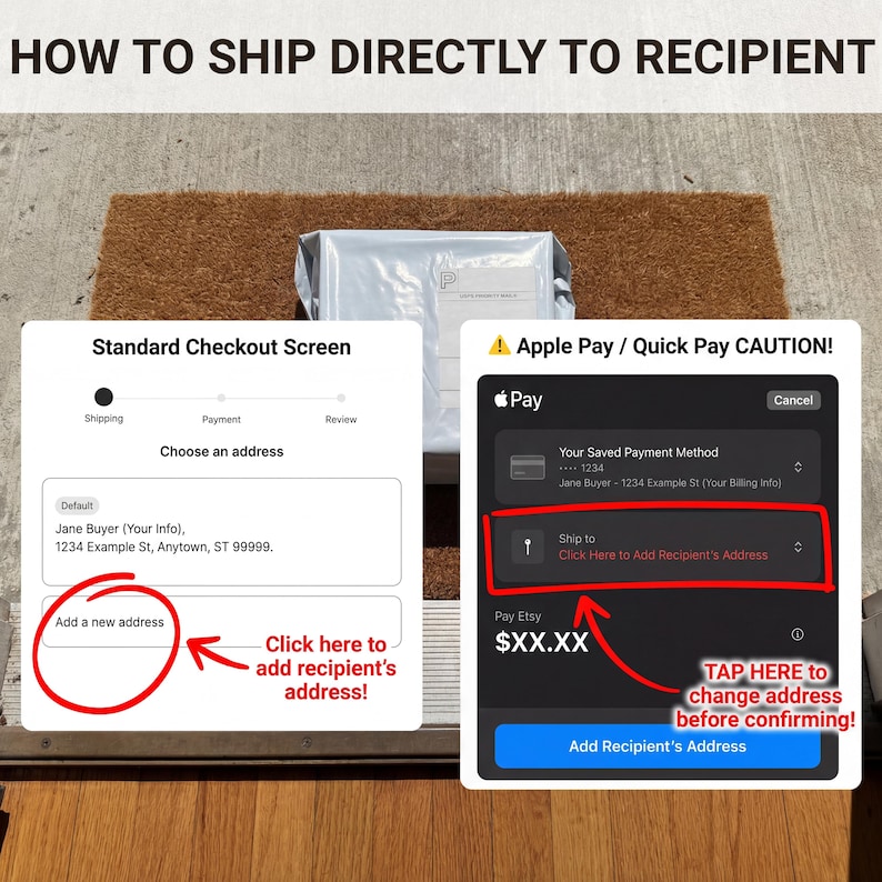 Checkout instructions showing how to ship the knee surgery gift box directly to the recipient.