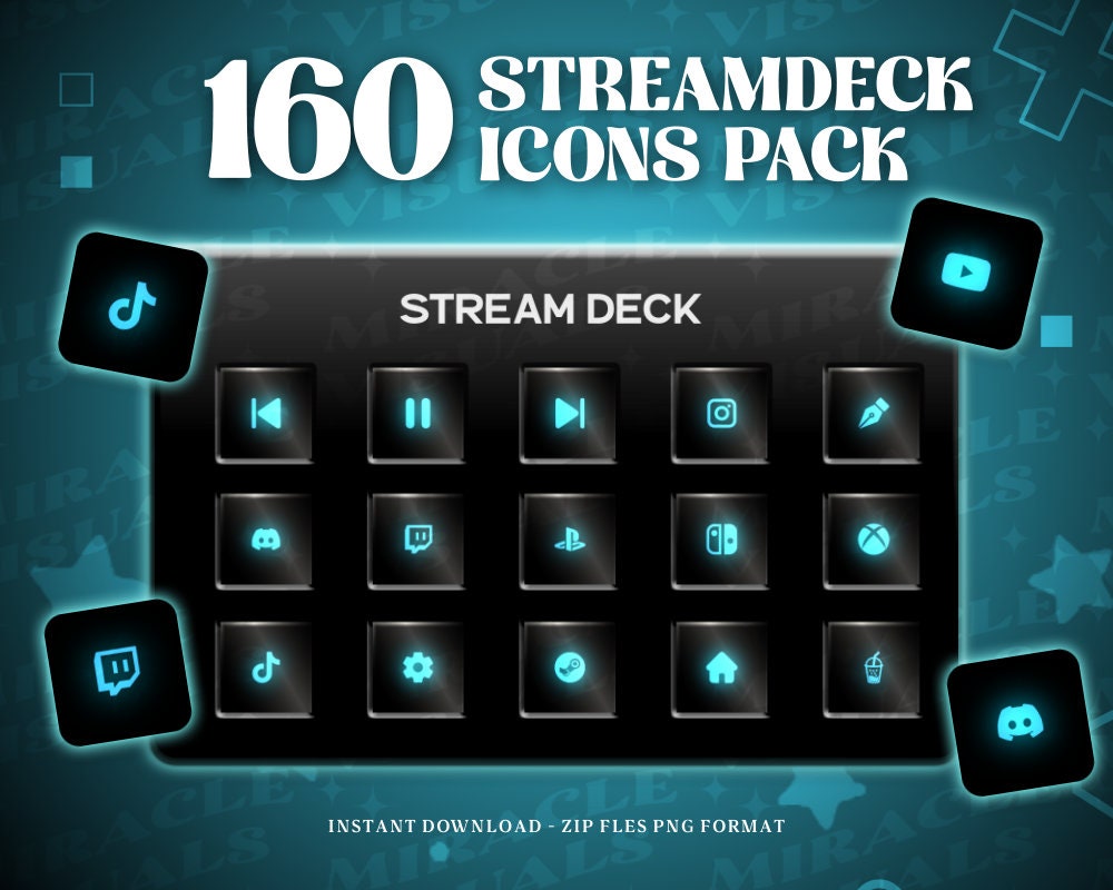 160 Neonblue Streamdeck Icon Set 160 Neon Blue Icon Pack for Elgato ...