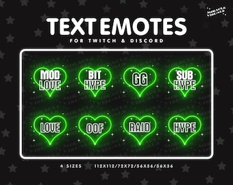Green Neon Heart Text Twitch Emote 8 pack / Heart / Neon / Green / GG / HYPE / Badge / Twitch Animated Emote / Twitch Emote Pack For Streams