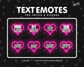 Pink Neon Heart Text Twitch Emote 8 pack / Heart / Neon / Pink / GG / HYPE / Badge / Twitch Animated Emote / Twitch Emote Pack For Streams