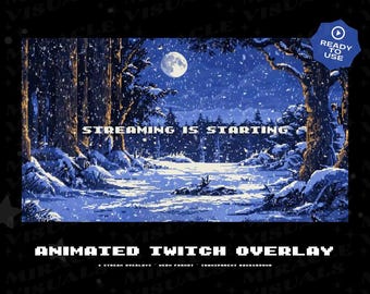 4 X Animated Animated 8bit snowy night  / Overlays For Twitch / Discord / Starting Soon/Be Right Back/Christmas twitch overlays