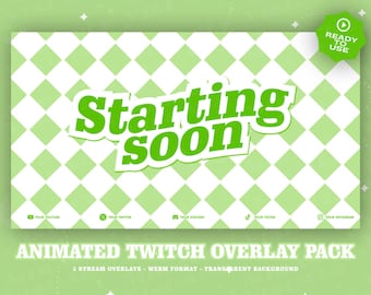 3 Animated AnimeStyle Pastel Green Twitch overlays/ Pastel / Screens For Twitch / Starting Soon / BeRightBack / Currently Offline/