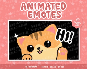 Kawaii Cat Animated Twitch Emote / Kitten / Say Hi Emotes  / Badge / Twitch Animated Emote / Twitch Emote Pack For Streams