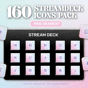 160 PinkGradient Streamdeck Icon Set |  Icon Pack For Elgato Steamdeck | Pastel | Pink | Streamers | Streaming | Discord | Twitch