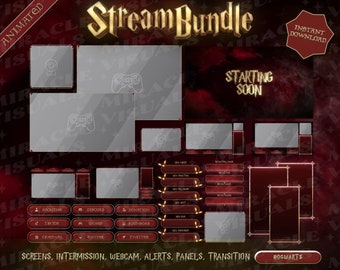 Animated Hogwarts legacy Stream Package / Harry potte / Twitch Overlays / StartingSoon / Animated Alerts / Animated Screens / 42 Panels /