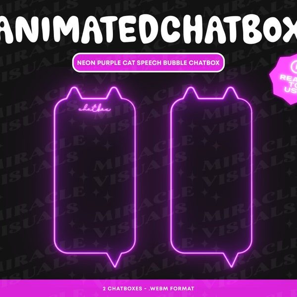 Animated Cat Purple Neon Chat Box For Twitch/ Twitch Stream Overlay /Lofi Aesthetic /Neon / Overlay / Add-on Stream / Bubble Just Chatting